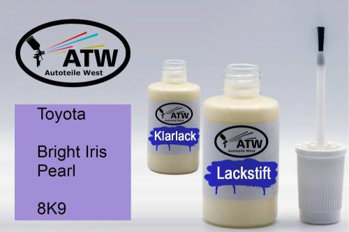 Toyota, Bright Iris Pearl, 8K9: 20ml Lackstift + 20ml Klarlack - Set, von ATW Autoteile West.